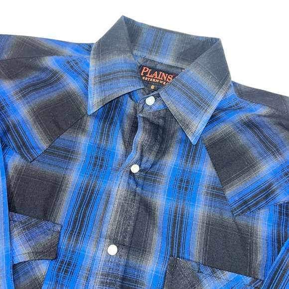 Plains Western Wear Blue Plaid Pearl Snap Western Cowboy Shirt Mens Small - Picture 1 of 7